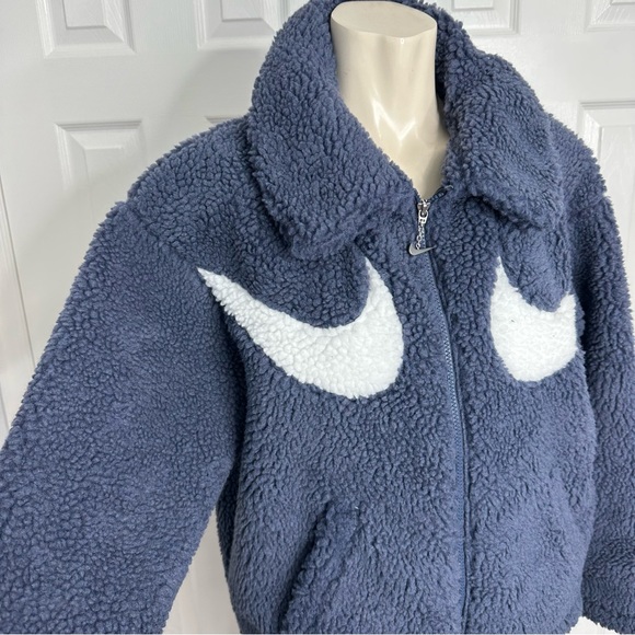 NIKE teddy bear fleece JACKET sports casual athletic blue white zipper NEW S - Picture 2 of 10